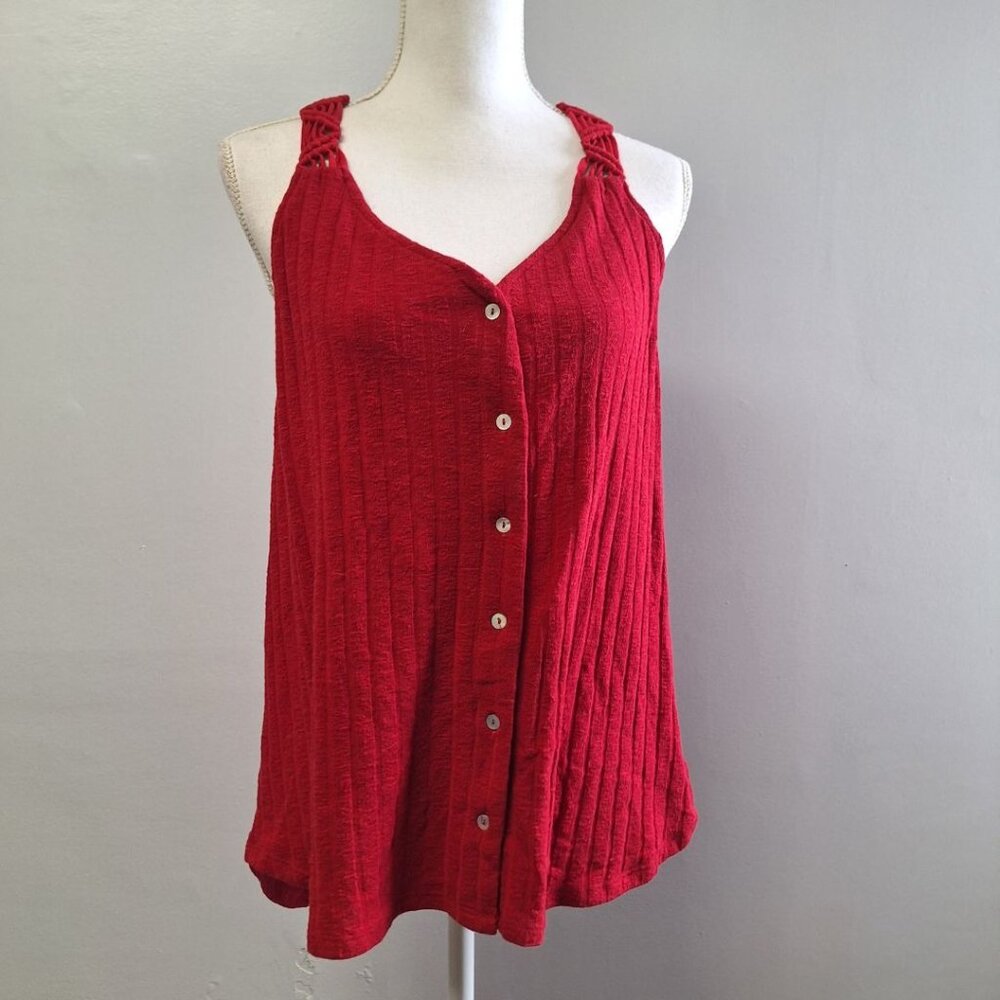 Maurices Tank Top Terry Cloth Red Button Down Ribbed Lightweight Womens L Summer